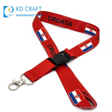 Großhandel kundenspezifisches Design-Logo-Sublimationsdruck Kroatien nationale internationale Landesflagge Lanyard viel zu verkaufen